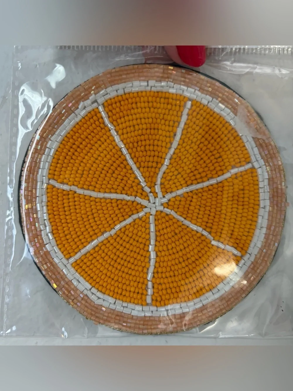 Beaded Fruit Coasters Set - Red, Orange, Yellow, Green Accents